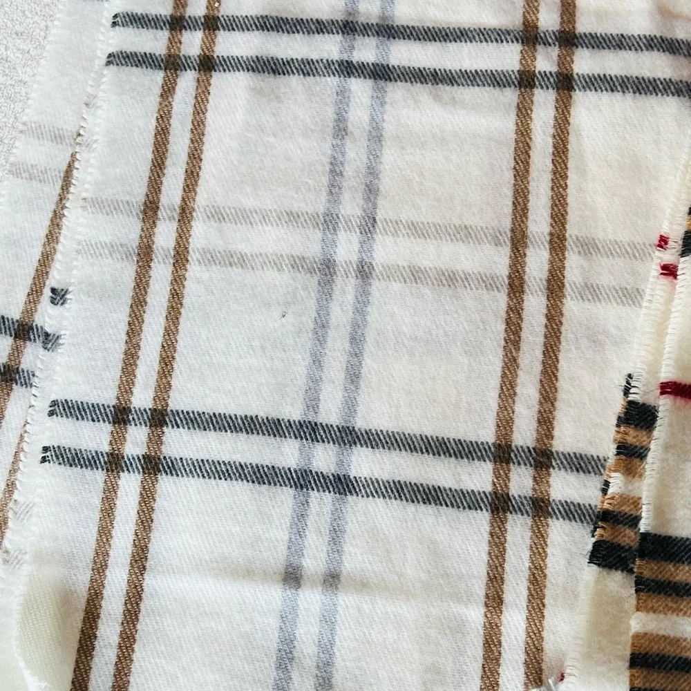Bundle of 2 PLAID FRINGE SCARVES NEUTRAL COLORS MADE IN ITALY, GERMANY CASHMINK